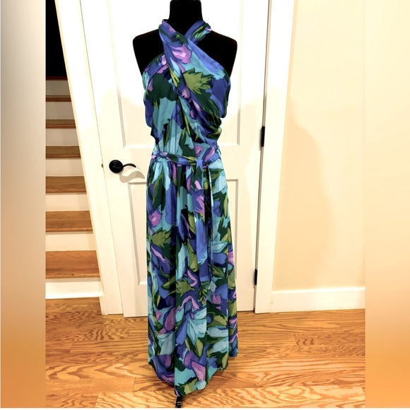 London Times sleeveless maxi dress purple aqua blue green crossover front XL - Picture 1 of 12